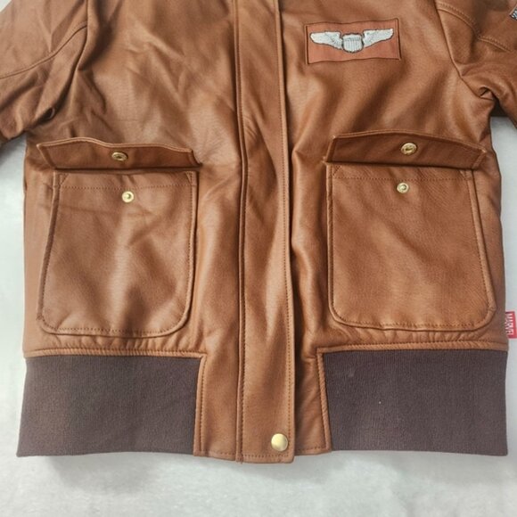 Disney Store Captain Marvel Brown Faux Leather Bomber Jacket Patch Small Unisex - Picture 7 of 16